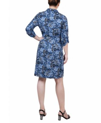 Petite 3/4-Sleeve Printed Shirt Dress