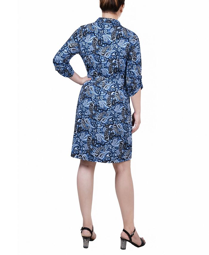 NY Collection Petite 3/4-Sleeve Printed Shirt Dress - Macy's