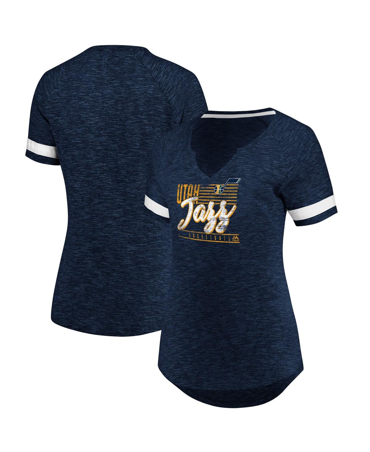 Fanatics Women's  Branded Navy And White Utah Jazz Showtime Winning With Pride Notch Neck T-shirt In Navy,white