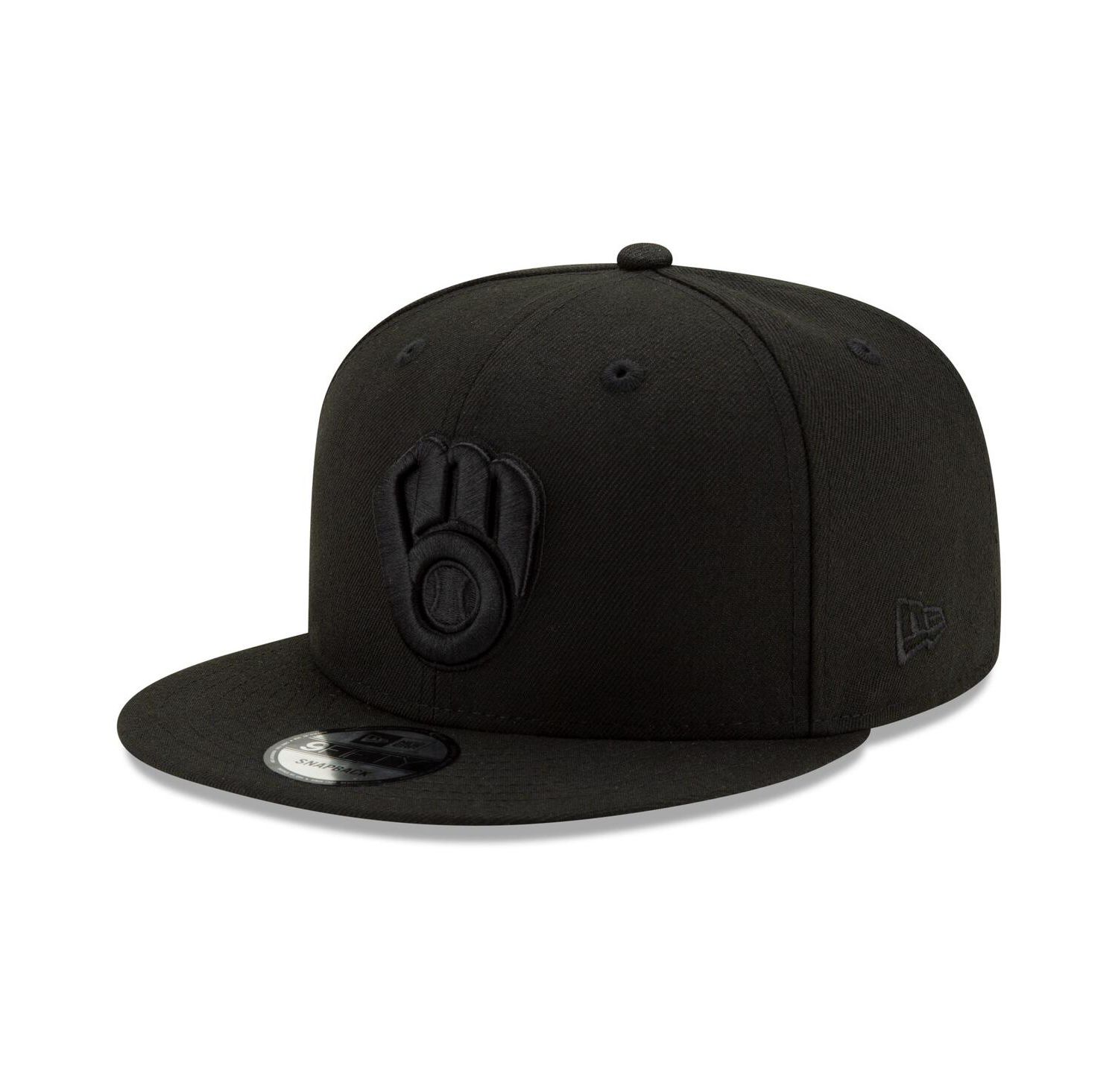 Men's Milwaukee Brewers Black on Black 9FIFTY Snapback Adjustable Hat - Black
