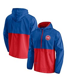 Men's Branded Blue, Red Detroit Pistons Anorak Block Party Windbreaker Half-Zip Hoodie Jacket