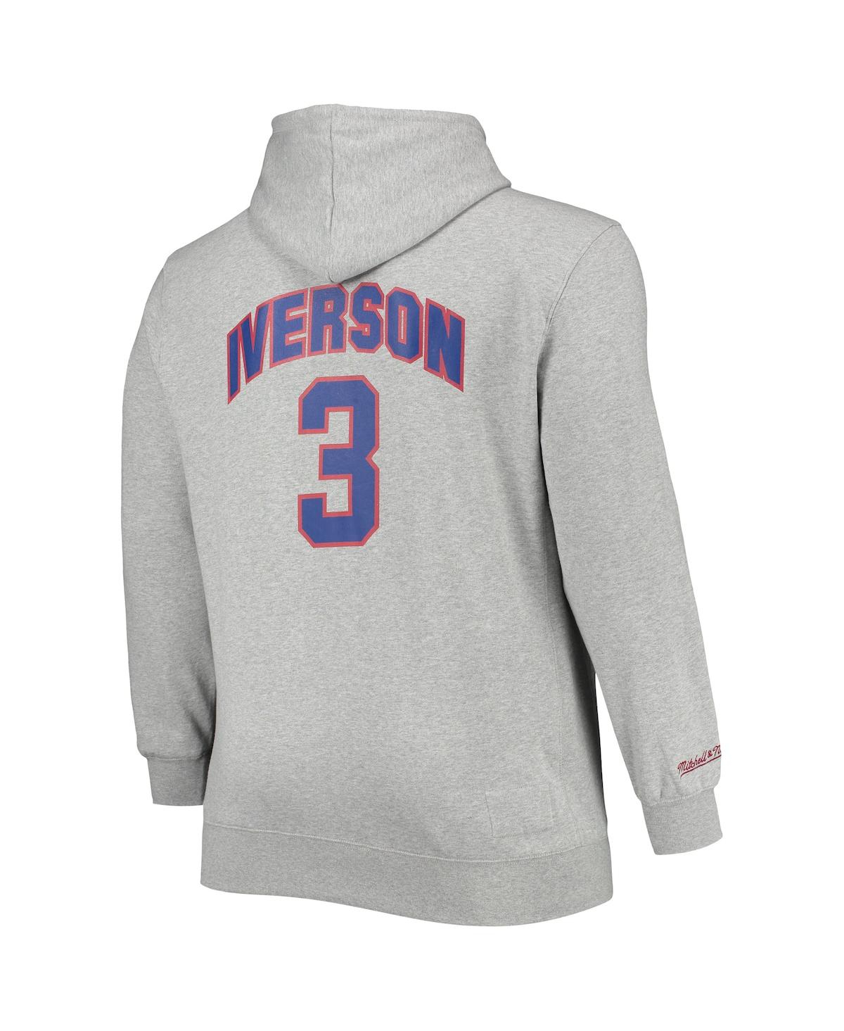 Men's Mitchell & Ness Allen IversonPhiladelphia 76ers Big and Tall Name and Number Pullover Hoodie - Heathered Gray