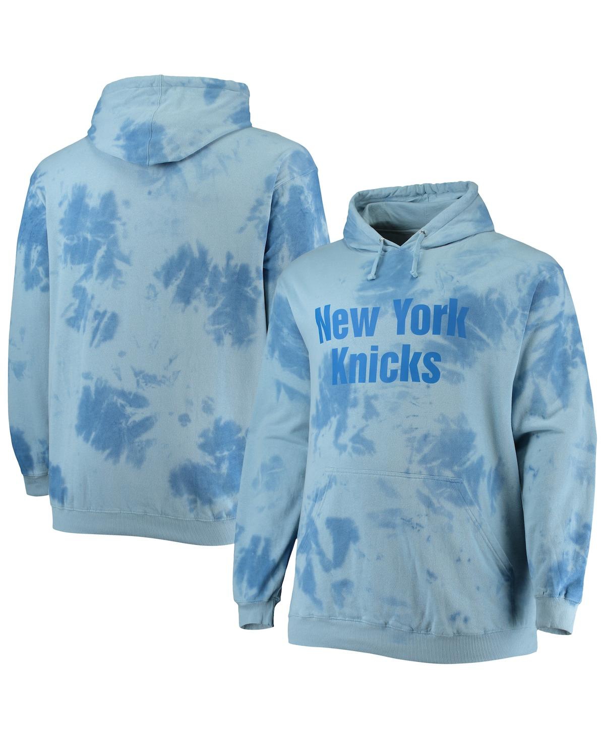 Shop Fanatics Men's  Blue New York Knicks Big And Tall Wordmark Cloud Dye Pullover Hoodie