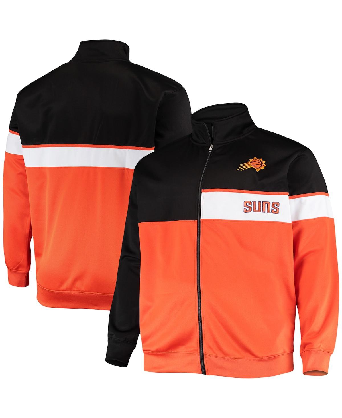 Shop Profile Men's Black, Orange Phoenix Suns Big And Tall Pieced Body Full-zip Track Jacket In Black,orange