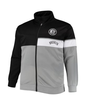 Men's Black, Gray Brooklyn Nets Big and Tall Pieced Body Full-Zip Track Jacket
