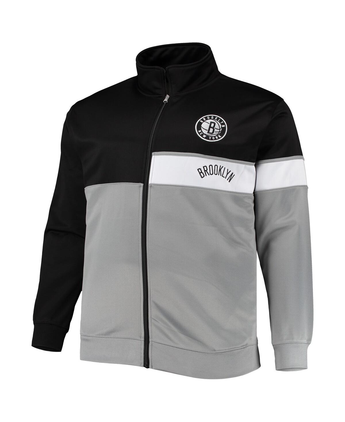 Shop Profile Men's Black, Gray Brooklyn Nets Big And Tall Pieced Body Full-zip Track Jacket In Black,gray