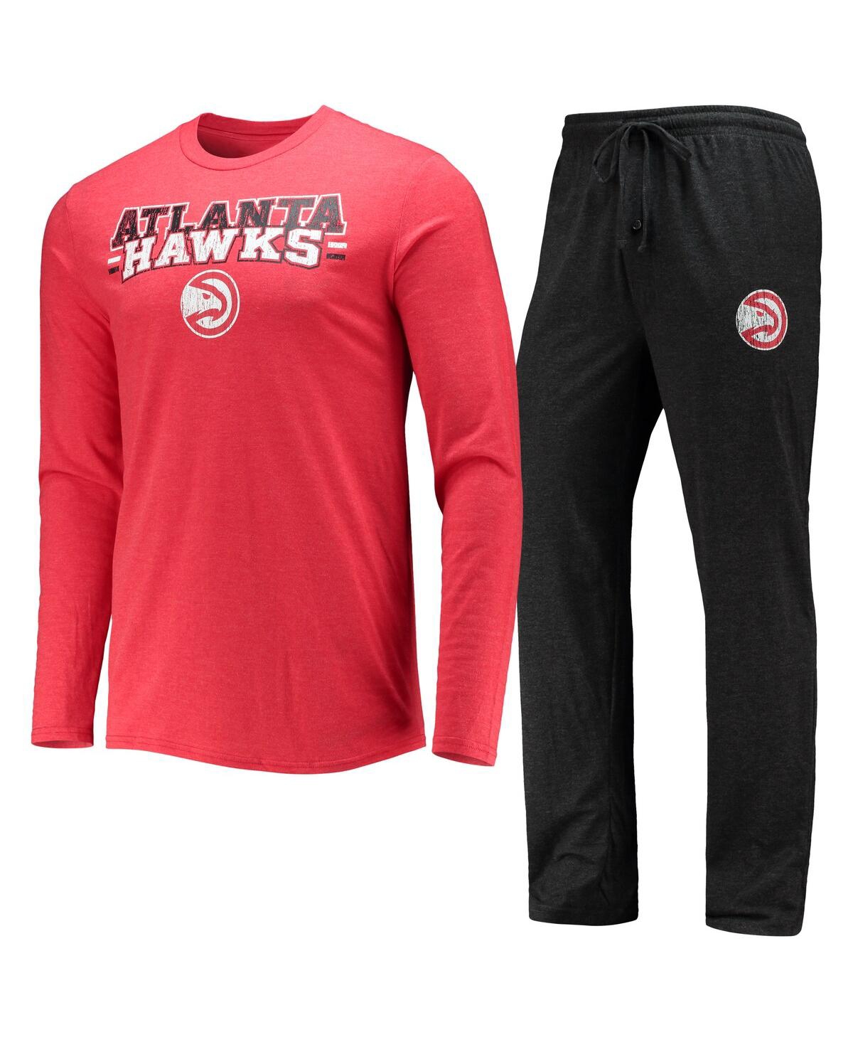 Shop Concepts Sport Men's  Black, Red Atlanta Hawks Long Sleeve T-shirt And Pants Sleep Set In Black,red