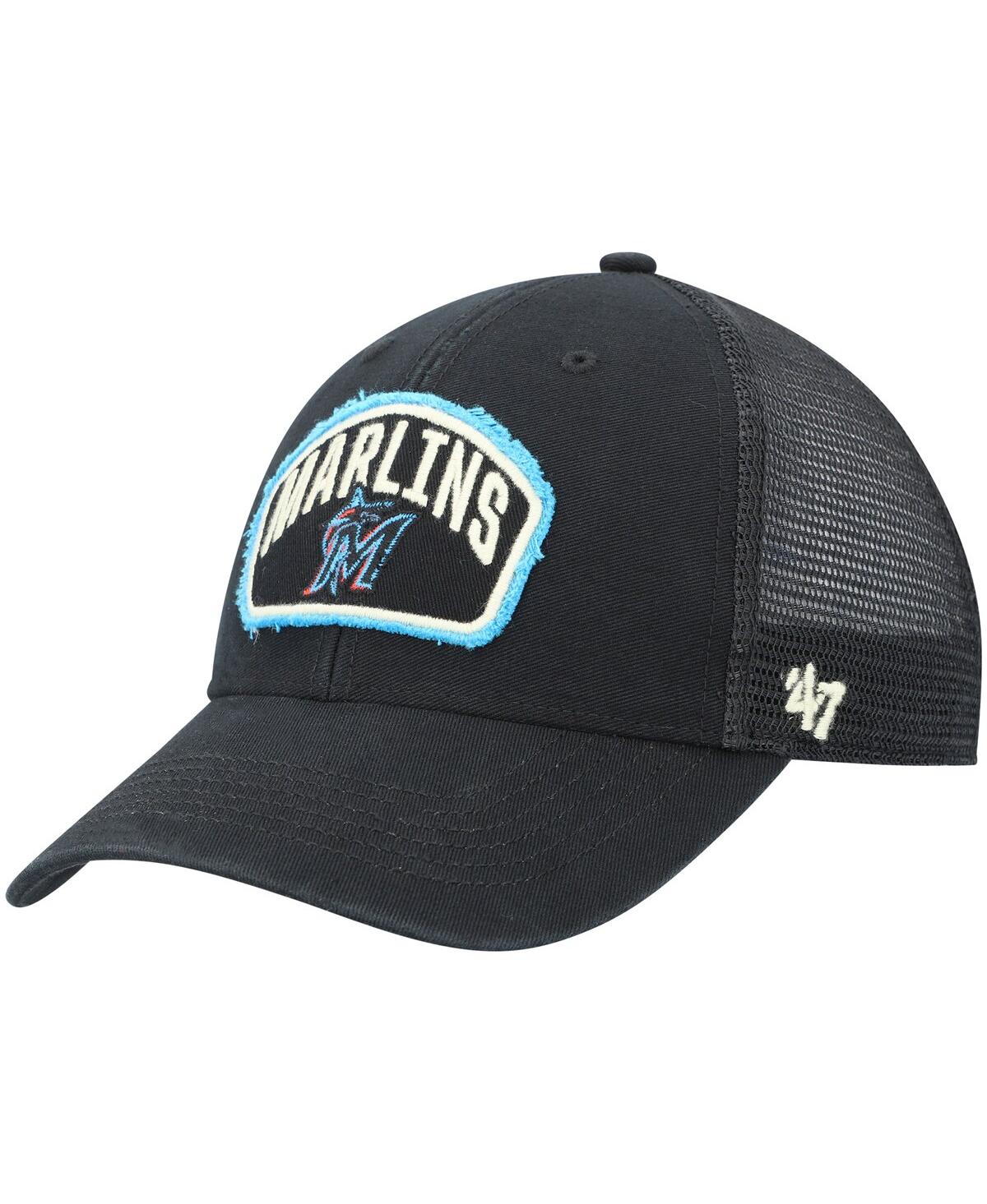 Men's '47Miami Marlins Cledus Mvp Trucker Snapback Hat - Black
