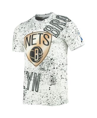 Men's White Brooklyn Nets Gold Foil Splatter Print T-shirt