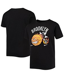 Youth Boys Black Brooklyn Nets Essential Cartoon Ball T-shirt