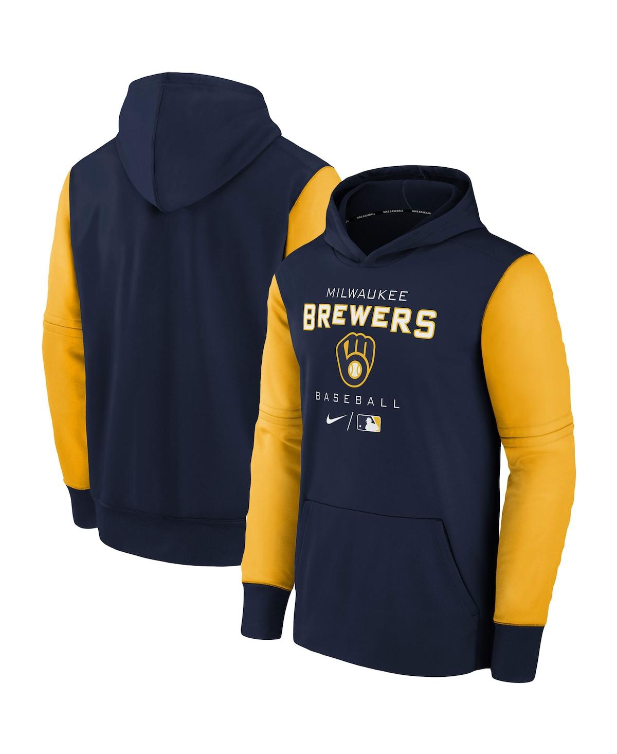 Youth Boys Nike Navy, Gold Milwaukee Brewers Authentic Collection Performance Pullover Hoodie