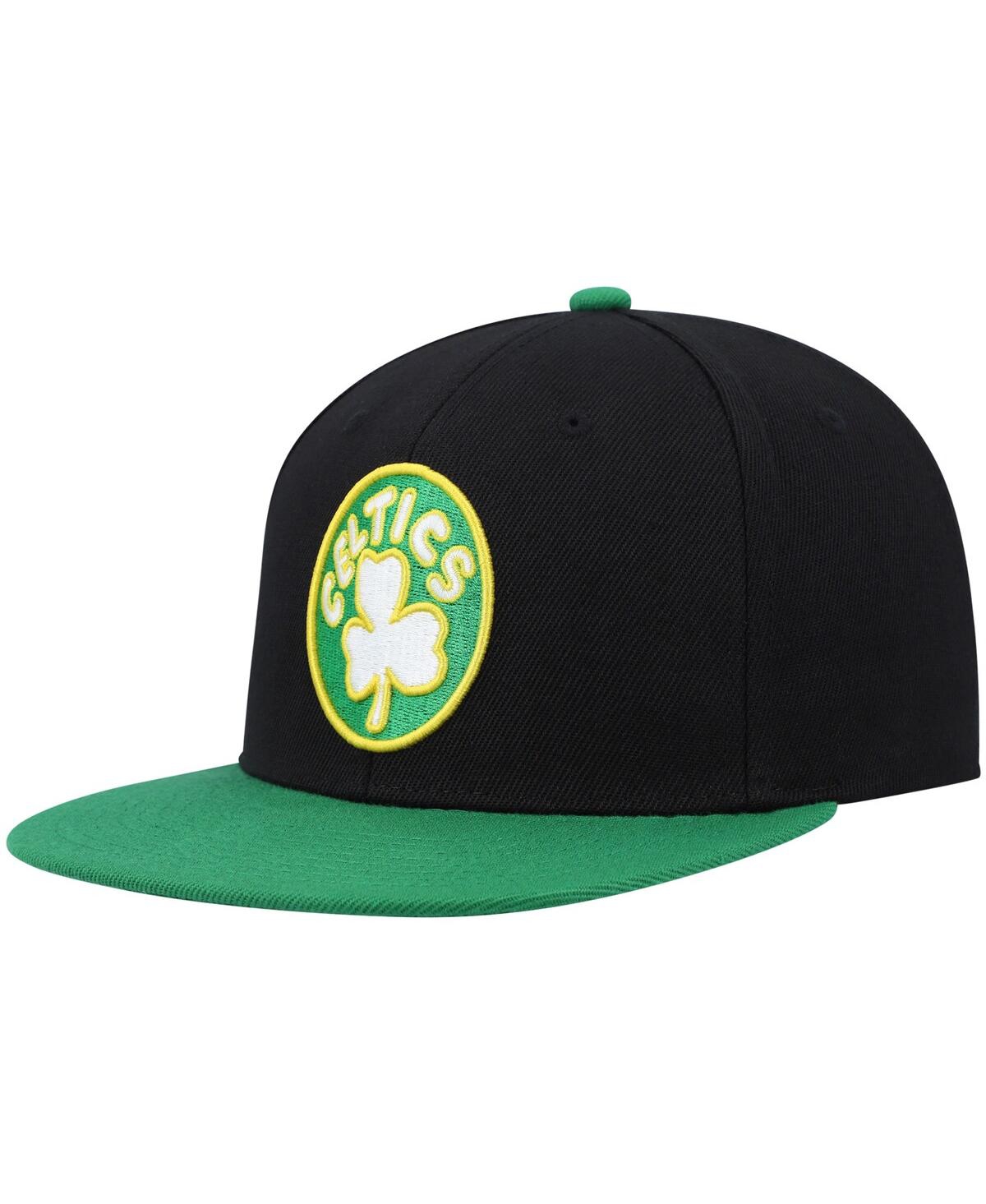 Mitchell & Ness Men's  Black And Kelly Green Boston Celtics Hardwood Classics Snapback Hat In Black,kelly Green