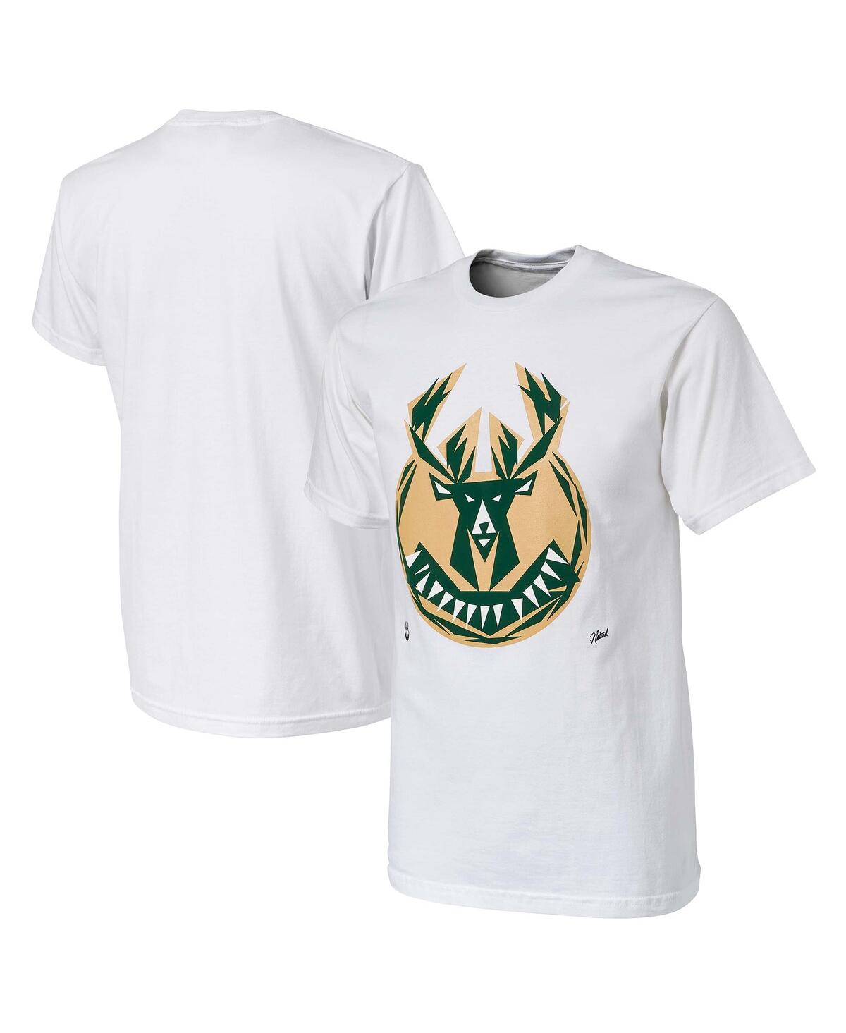 Nba Exclusive Collection Men's Nba X Naturel White Milwaukee Bucks No Caller Id T-shirt