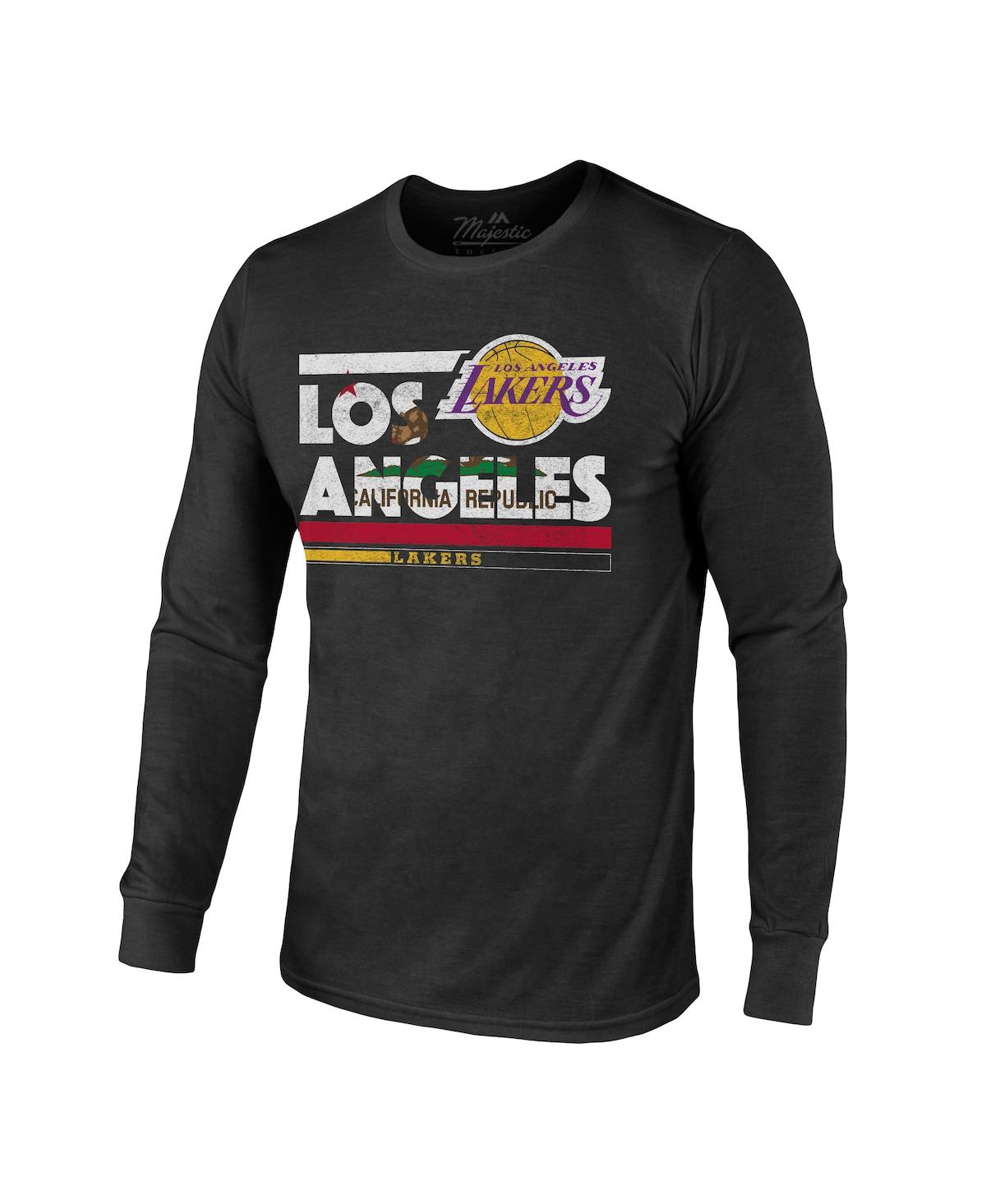 Shop Majestic Men's  Threads Black Los Angeles Lakers City And State Tri-blend Long Sleeve T-shirt