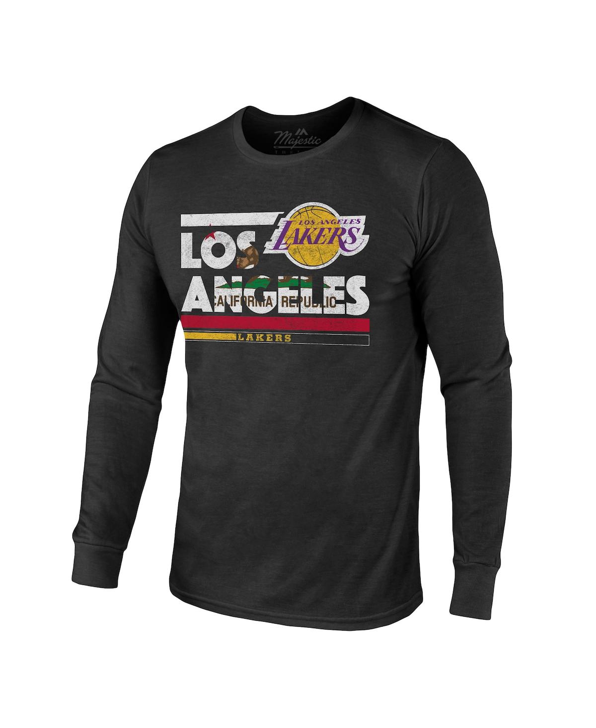 Majestic Men's  Threads Black Los Angeles Lakers City And State Tri-blend Long Sleeve T-shirt In Black