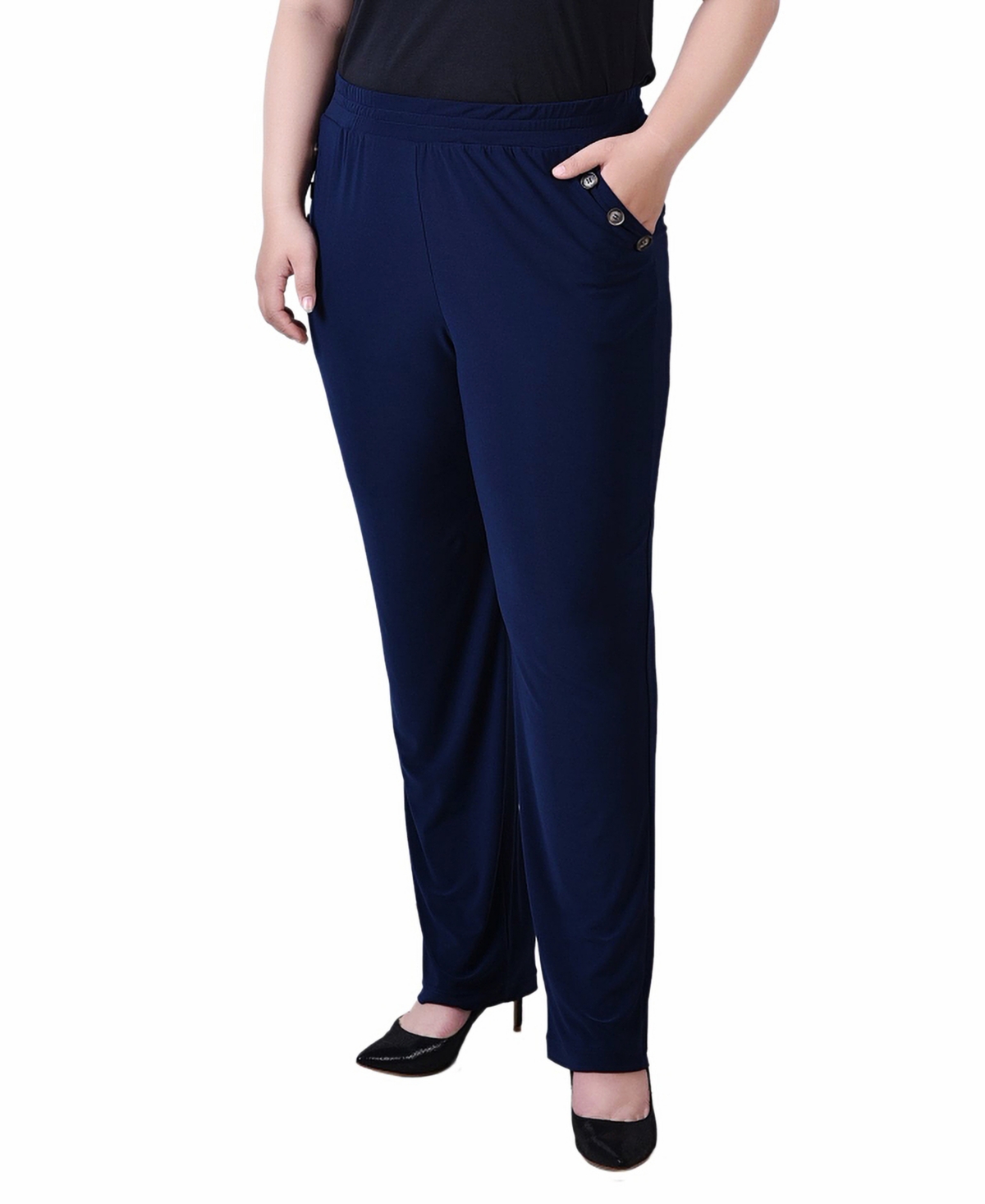Ny Collection Plus Size Wide Waist Pull On Pants In Navy