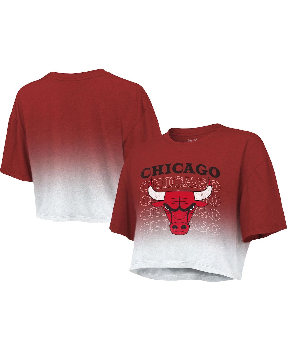 Shop Majestic Women's  Threads Red And White Chicago Bulls Repeat Dip-dye Cropped T-shirt In Red,white
