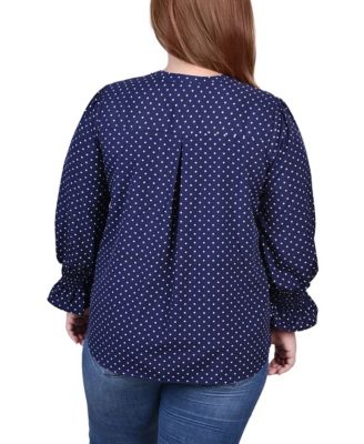 Plus Size Long Sleeve Y Neck Blouse