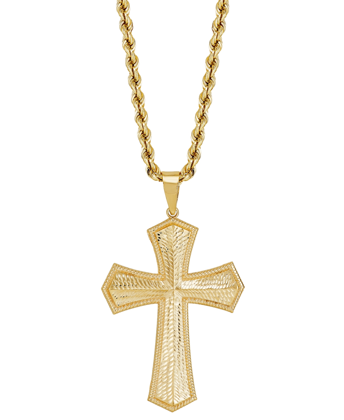 Macy's Men's Textured Cross 22" Pendant Necklace In 10k Gold In Yellow Gold