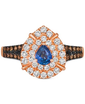 Blueberry Sapphire (1/3 ct. t.w.) & Diamond (3/4 ct. t.w.) Teardrop Halo Ring in 14k Rose Gold