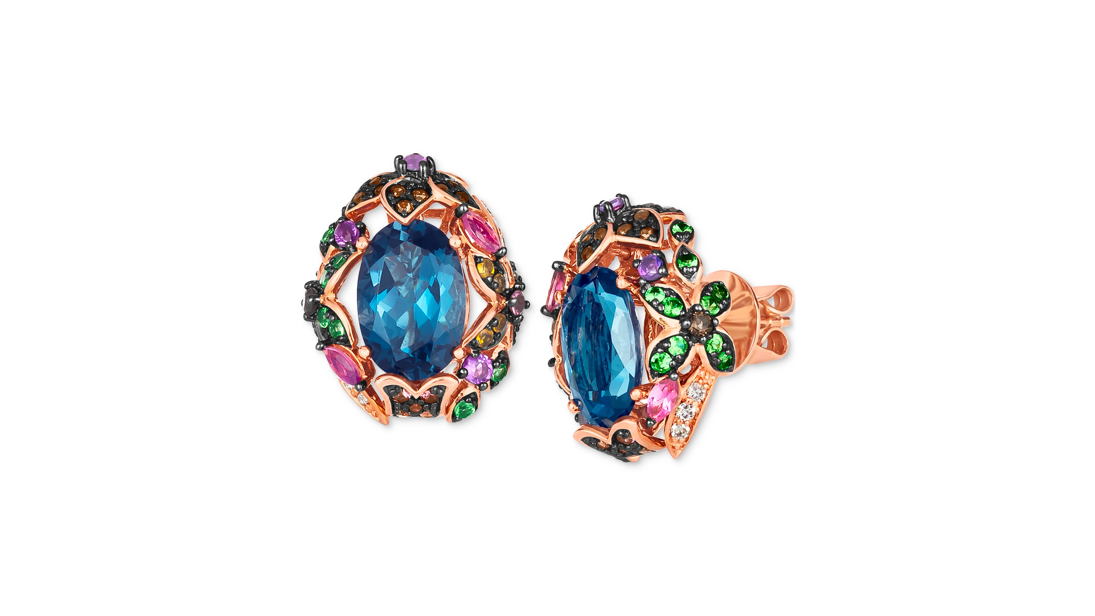 Le Vian Multi-Gemstone (8-5/8 ct. t.w.) & Nude Diamond (1/6 ct. t.w.) Floral Statement Stud Earrings in 14k Rose Gold