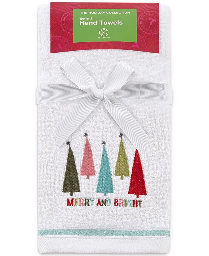 Martha Stewart Collection Merry & Bright Embroidered Holiday Hand Towel