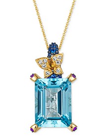Multi-Gemstone (12-1/2 ct. t.w.) & Diamond (1/10 ct. t.w.) Butterfly 20" Adjustable Pendant Necklace in 14k Gold