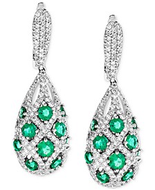 Emerald (2-1/4 ct. t.w.) & Diamond (1-1/10 ct. t.w.) Basket-Weave Look Drop Earrings in 14k White Gold