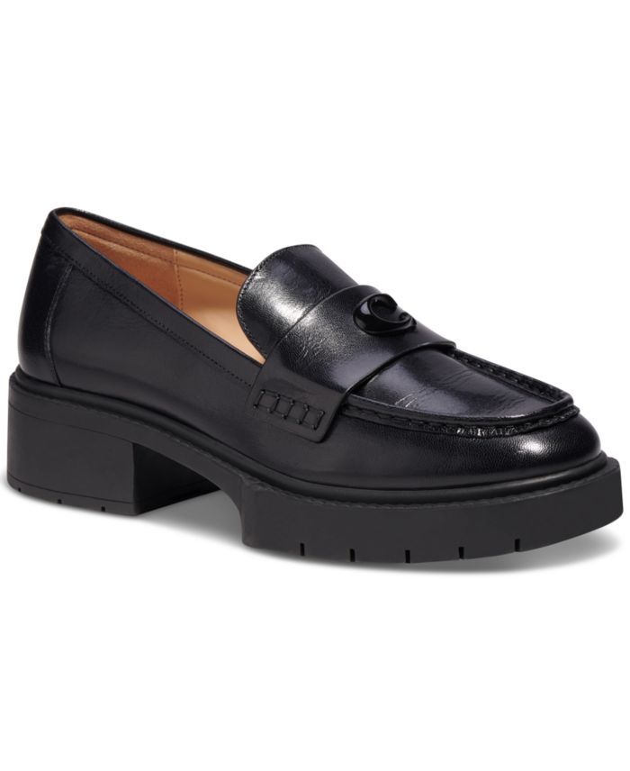 COACH Women's Leah Platform Leather Lug Sole Loafers