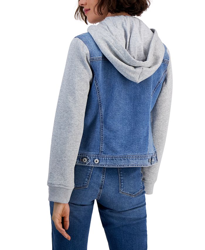 Style & Co Women's Hooded MixedMedia Denim Jacket, Created for Macy's