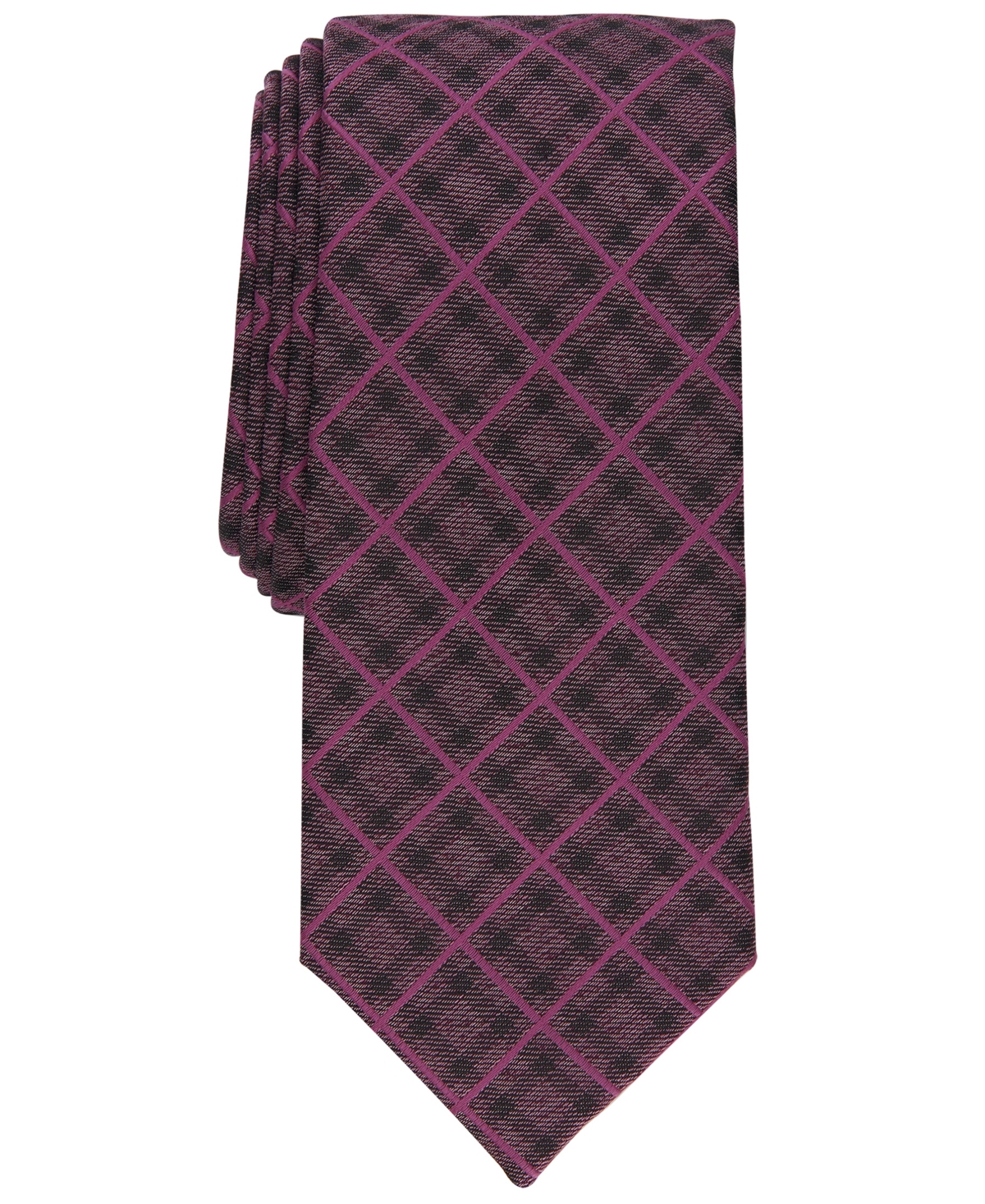 Men's Mathison Grid Slim Tie, Created for Macy's - Dusty Pink