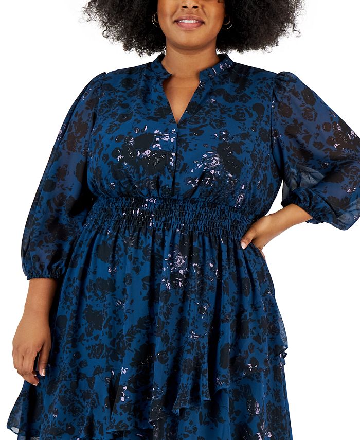 Taylor Plus Size Printed VNeck Tiered TieWaist Dress Macy's