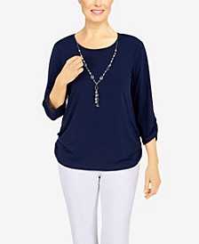 Women's Sloane Street Knit Shirred Hem Top with Removable Necklace