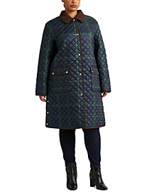 Women's Plus Size Corduroy-Trimmed Plaid Quilted Coat