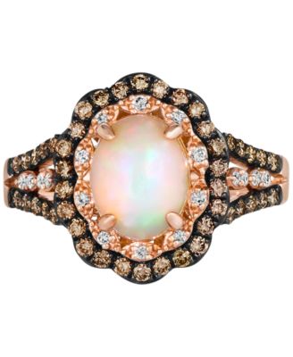 Neopolitan Opal (7/8 ct. t.w.) & Diamond (1/2 ct. t.w.) Halo Ring in 14k Rose Gold