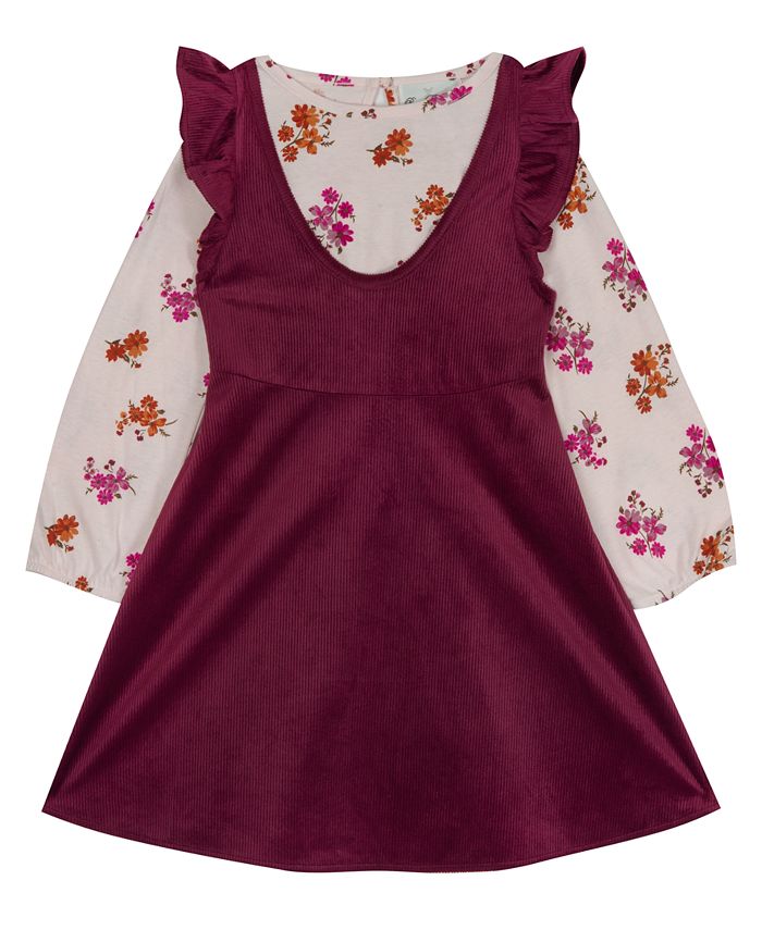 Rare Editions Little Girls Corduroy Jumper with Knit Tee, 2 Piece Set