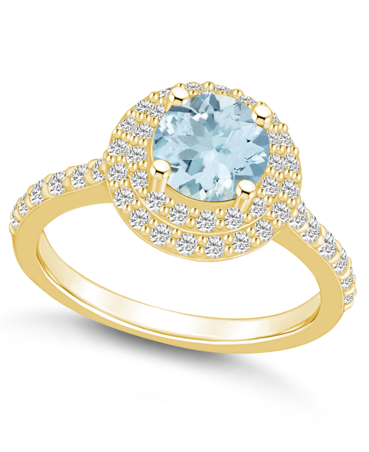Macy's Aquamarine And Diamond Accent Halo Ring In 14k Yellow Gold In Blue