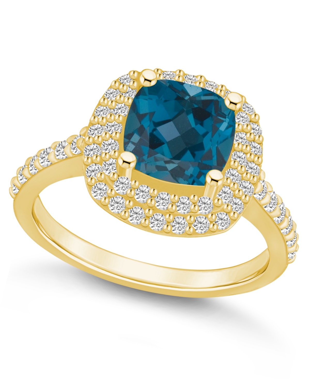 Macy's London Blue Topaz And Diamond Accent Halo Ring In 14k Yellow Gold In Blue