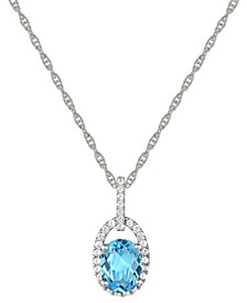 Blue Topaz (1-3/8 ct. t.w.) & Diamond (1/8 ct. t.w.) Halo 18" Pendant Necklace in 14k White Gold