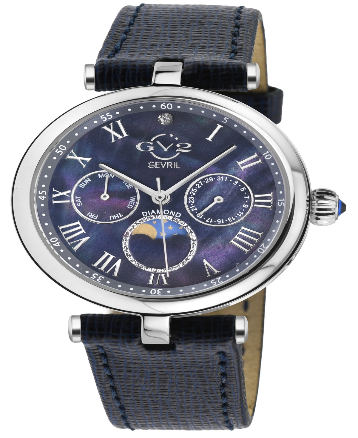 Women's Florence Swiss Quartz Italian Blue Leather Strap Watch 36mm - Silver-Tone