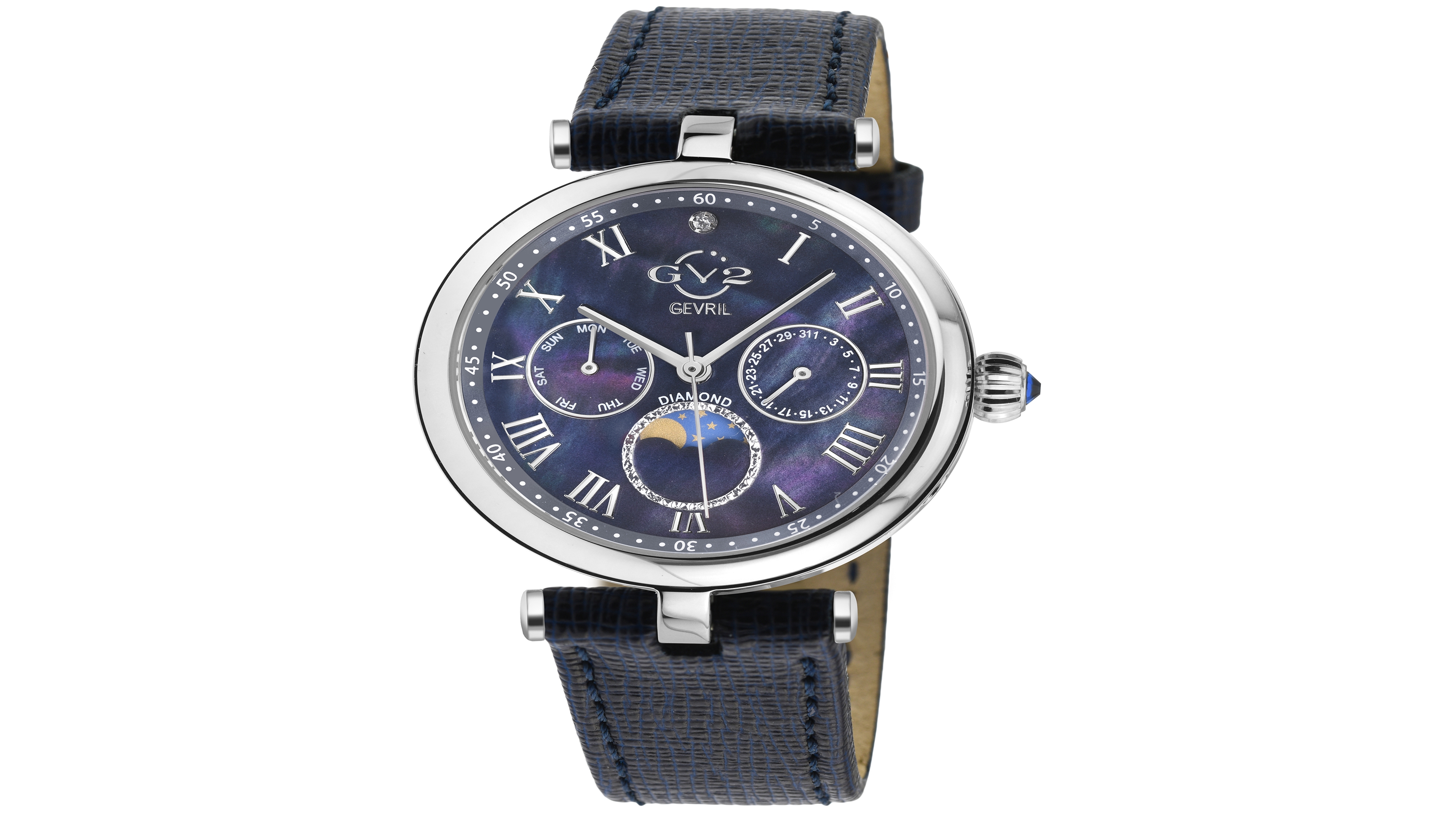 Gevril Women's Florence Swiss Quartz Italian Blue Leather Strap Watch 36mm