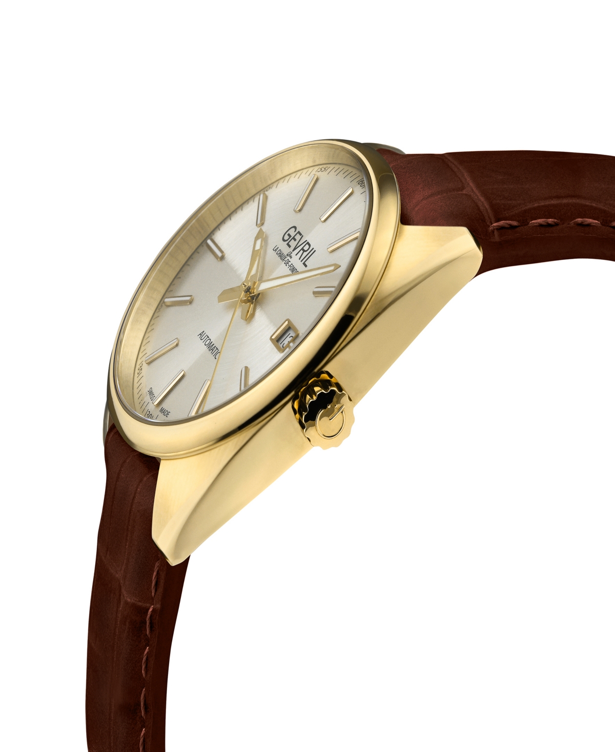 Gevril Men's Five Points Swiss Automatic Italian Brown Leather Strap Watch 40mm - Gold-Tone