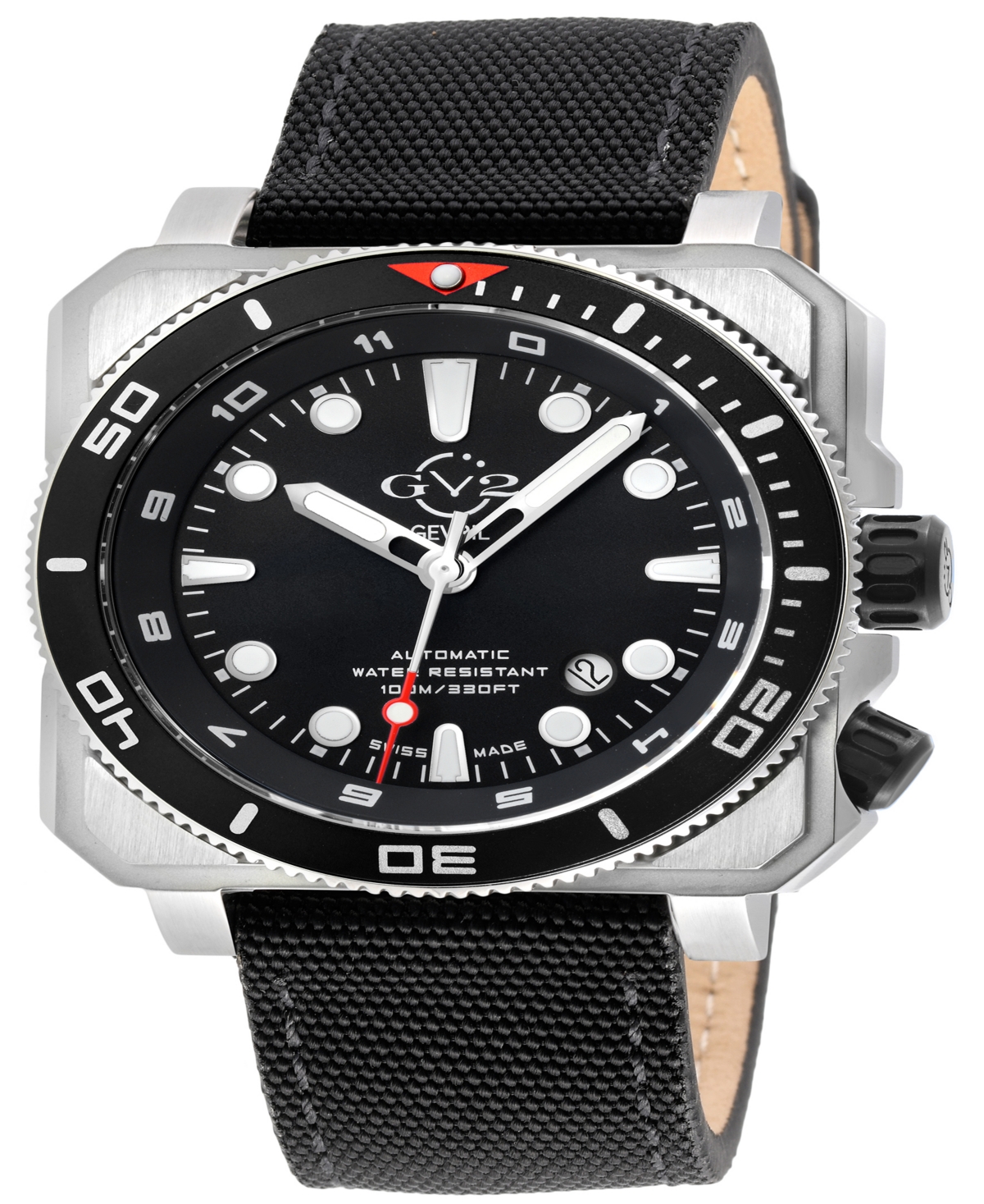 Men's Xo Submarine Swiss Automatic Black Canvas Strap Watch 44mm - Silver-Tone