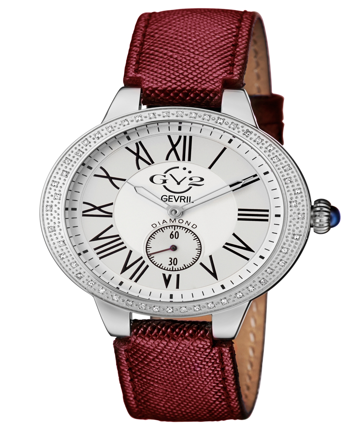 Women's Astor Swiss Quartz Burgundy Genuine Leather Strap Watch 40mm - Silver-Tone