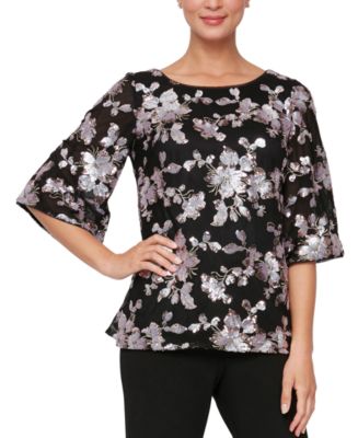 Alex Evenings Women's Sequined Floral Blouse - Macy's