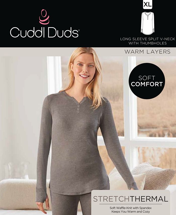 Cuddl Duds Plus Size Stretch Thermal SplitV Henley Macy's