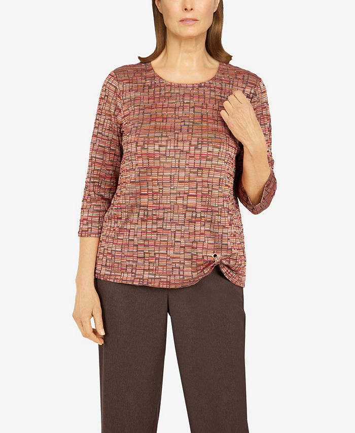 Alfred Dunner Women's Sorrento Space Dye Geo Grommet Hem Top Macy's