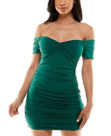 Juniors' Off-The-Shoulder Shirred Bodycon Dress 