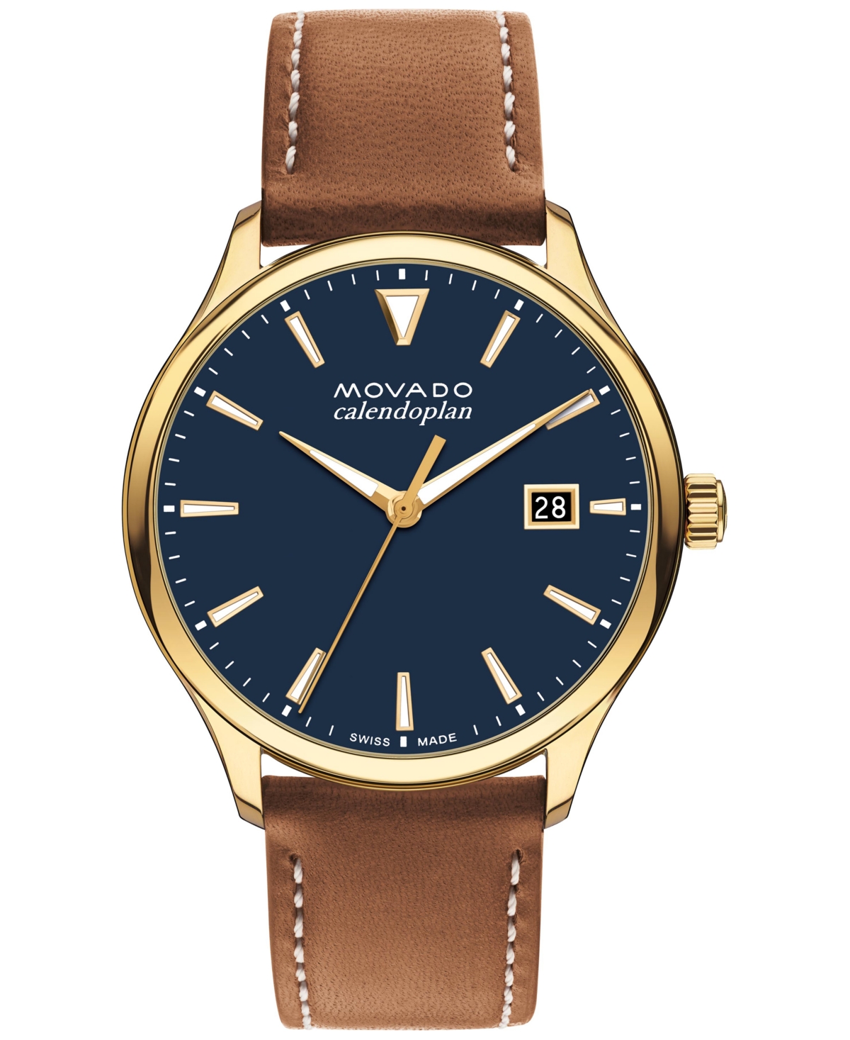Movado Men's Swiss Heritage Brown Leather Strap Watch 40mm In Gold