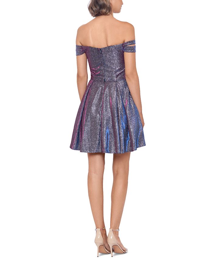 Blondie Nites Juniors Glitter Fireworks Fit Flare Dress Blue Size 1 main image 1
